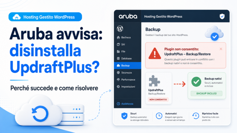 Aruba avvisa che UpdraftPlus non è consentito: perché succede e come risolvere senza perdere dati